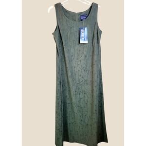 NOS Vtg Blue J. Dress 90s Beaded Floral Minimalist Sleeveless Midi Sage Green M
